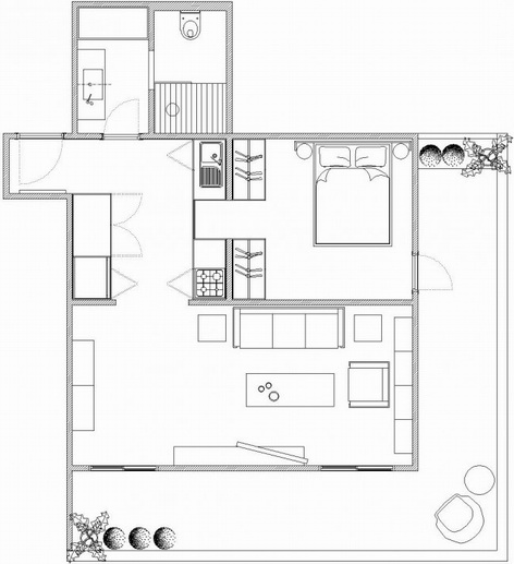 極簡設計方法中創建結構是混合了中世紀家具及木紋理,創造一個熱情好客的氛圍。